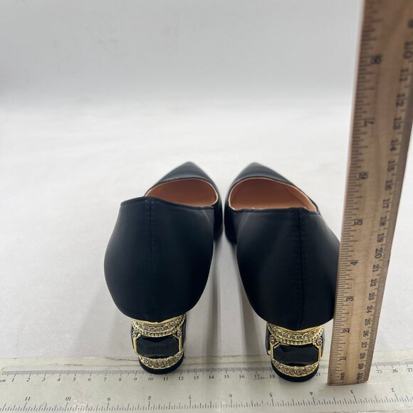 FSJ Black Bridal Pointed Toe Low Heel Crystal Pumps Slip on Wedding Comfort Shoe - Picture 5 of 8